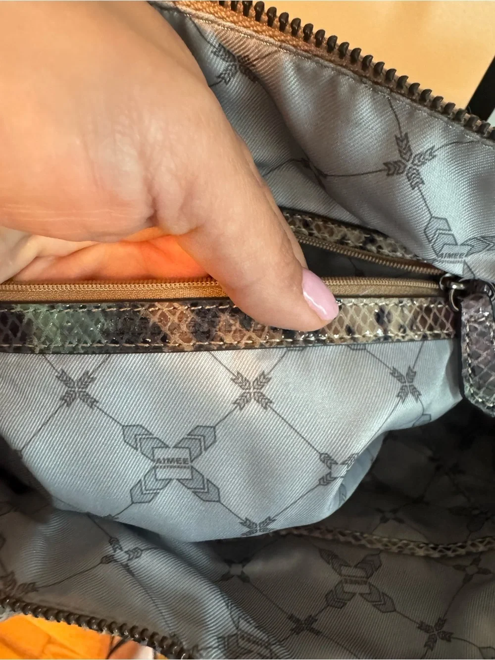 Aimee Kestenberg Tamitha Satchel Multi-Color Snake-Print Tote Bag Top Handles